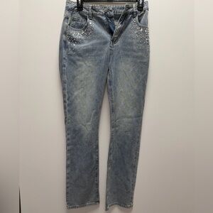 EUC BaeVely Rhinestone Embellished Denim Blue Jeans Size Small